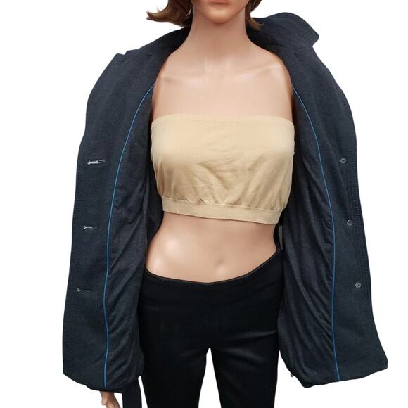 NWT Kenneth Cole Reaction Pea coat Women Size M Belted Gray Cotton Poly Blend - Picture 7 of 12